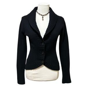 Neiman Marcus 100% Cashmere Black Shawl Collar Cardigan Womens XS Fitted Luxury